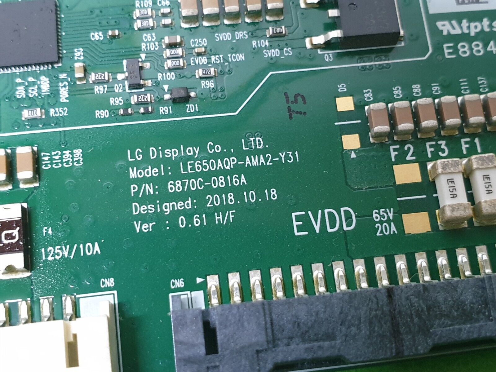 TCON LVDS BOARD FOR SONY KD-65AG9 65" LED TV 6870C-0816A 6871L-5969D LE650AQP - Image 3