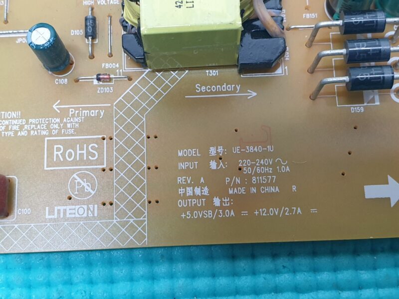 POWER SUPPLY BOARD TOSHIBA 32W2433D LED TV UE-3840-1U P/N:811577 G4808VA1 REV:01 - Image 4