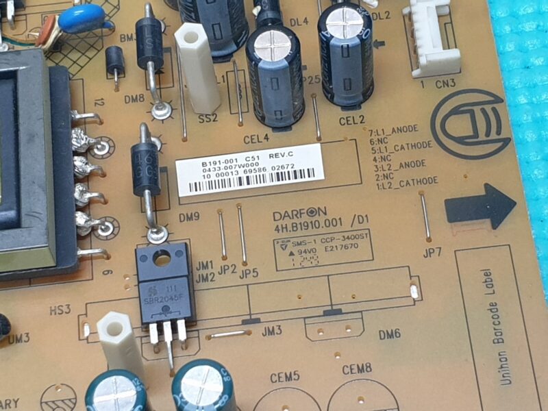 POWER SUPPLY BOARD PSU TOSHIBA 50L2333D 50" LCD TV 4H.B1910.001/D1 B191-001 C51 - Image 3