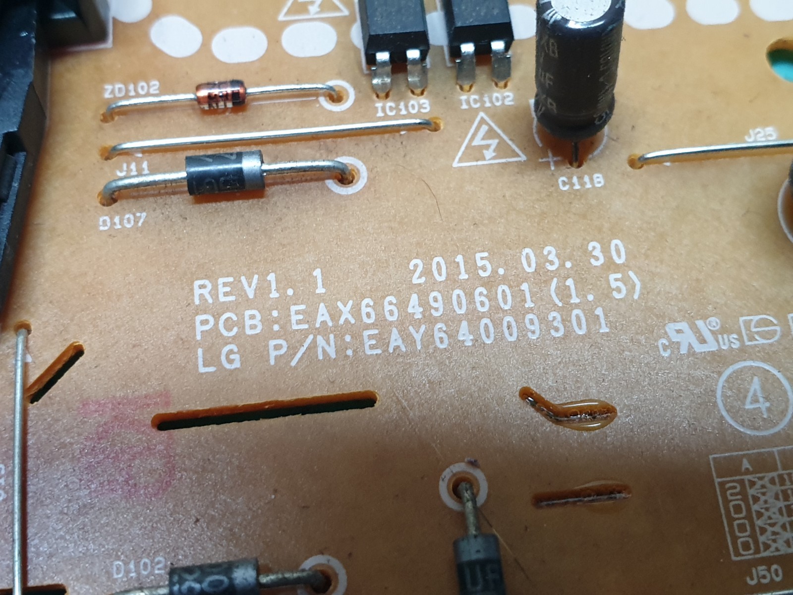 POWER SUPPLY PSU LG 55UF680V 55" LED TV EAX66490601(1.5) EAY64009301 REV1.1 - Image 2