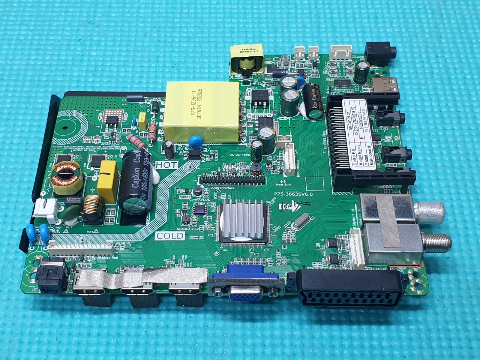 MAIN AV BOARD MB CELLO C4320F 43" LED TV P75-3663SV6.0 SCREEN:T430QVN03