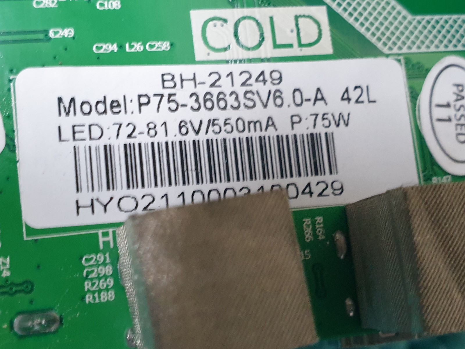 MAIN AV BOARD MB CELLO C4320F 43" LED TV P75-3663SV6.0 SCREEN:T430QVN03 - Image 4