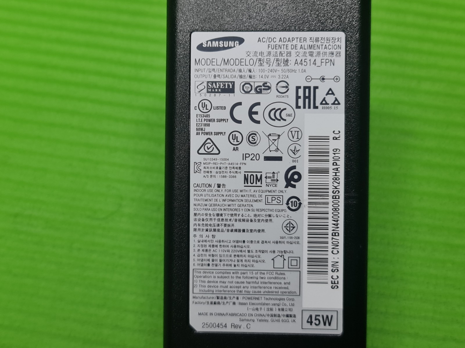 ORIGINAL GENUINE AC POWER SUPPLY CHARGER ADAPTER ROUND PIN 14V 3.22A 90W SAMSUNG - Image 4