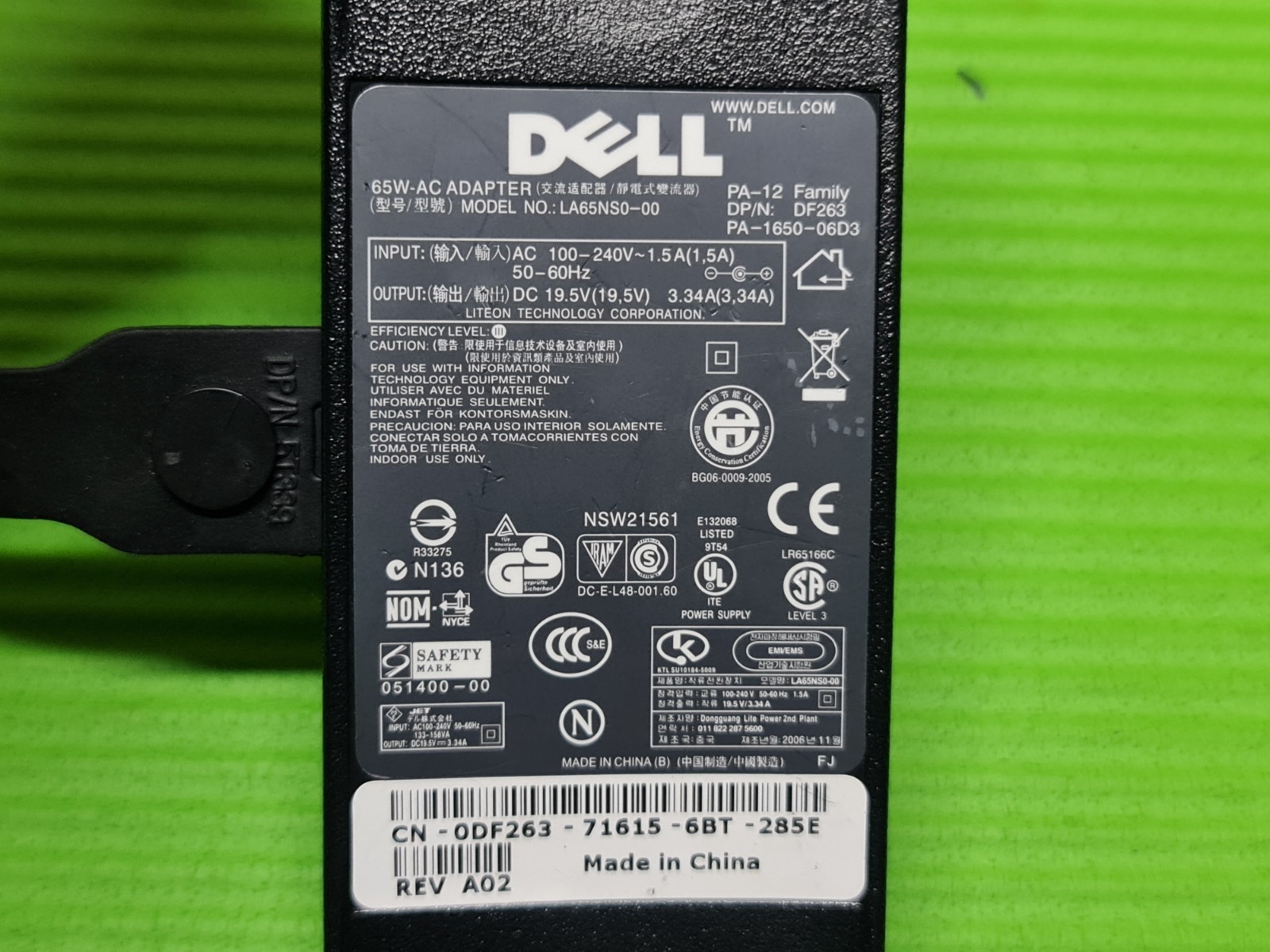 ORIGINAL GENUINE AC POWER SUPPLY CHARGER ADAPTER ROUND PIN 19.5V 3.34A 65W DELL - Image 2