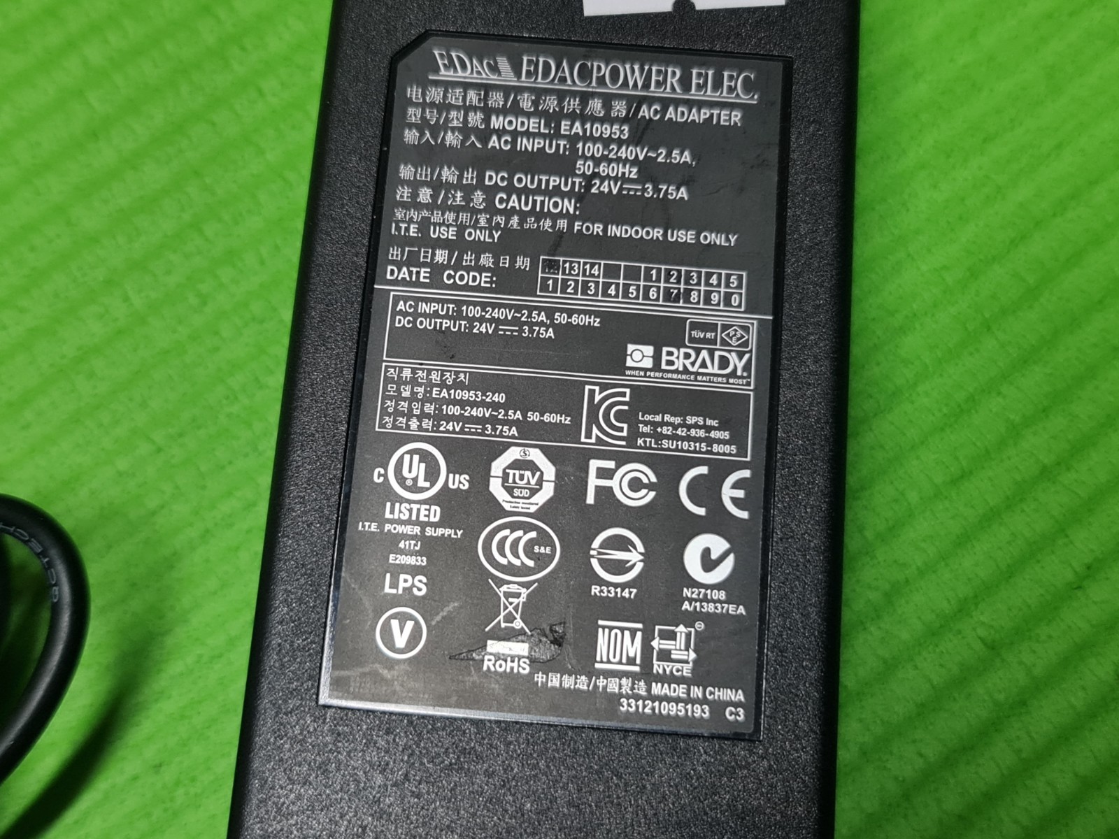 EDAC POWER SUPPLY ADAPTOR PSU EA10953-240 24V 3.75A 90W PSU ROUND PLUG / PIN - Image 3