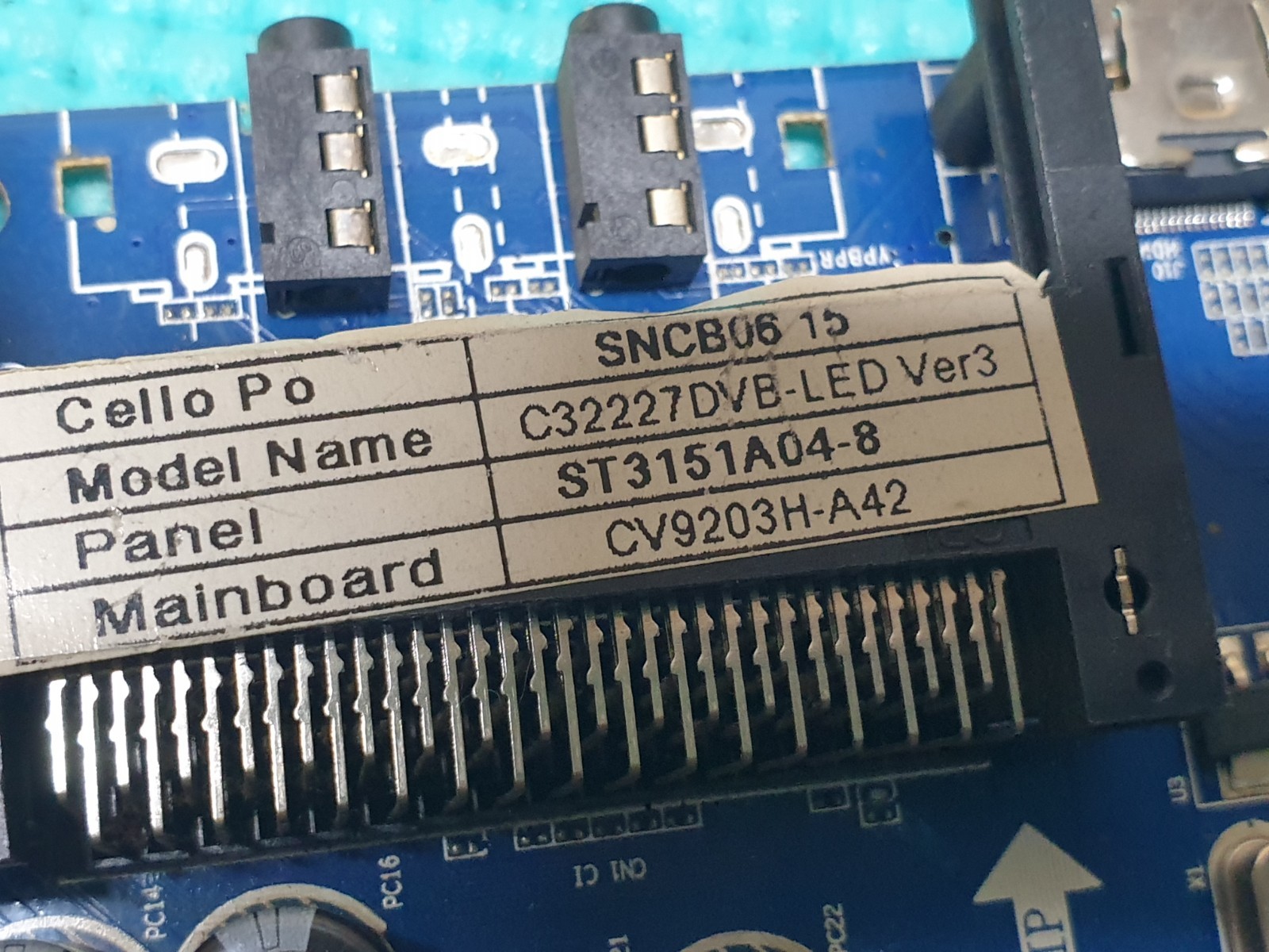 MAIN AV BOARD MB CELLO C32227DVB-LED TV CV9203H-A42 SNCB06 15 SCREEN:ST3151A04-8 - Image 3