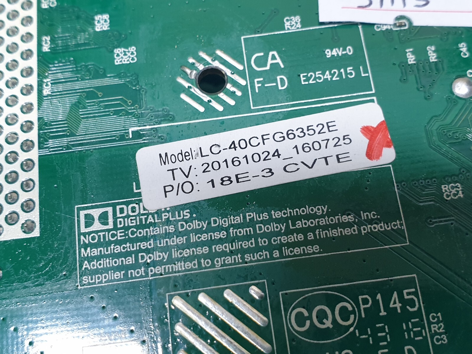 MAIN AV BOARD SHARP LC-40CFG6352K 40" LED TV TP.MS6486.PB711 SCREEN:LSC400HN02 - Image 5