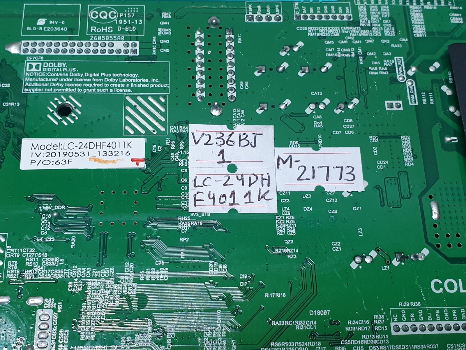 MAIN AV BOARD MB SHARP LC-24DHF4011K LED TV TP.MS3463S.PA511 SCREEN:V236BJ1-LE2 - Image 6